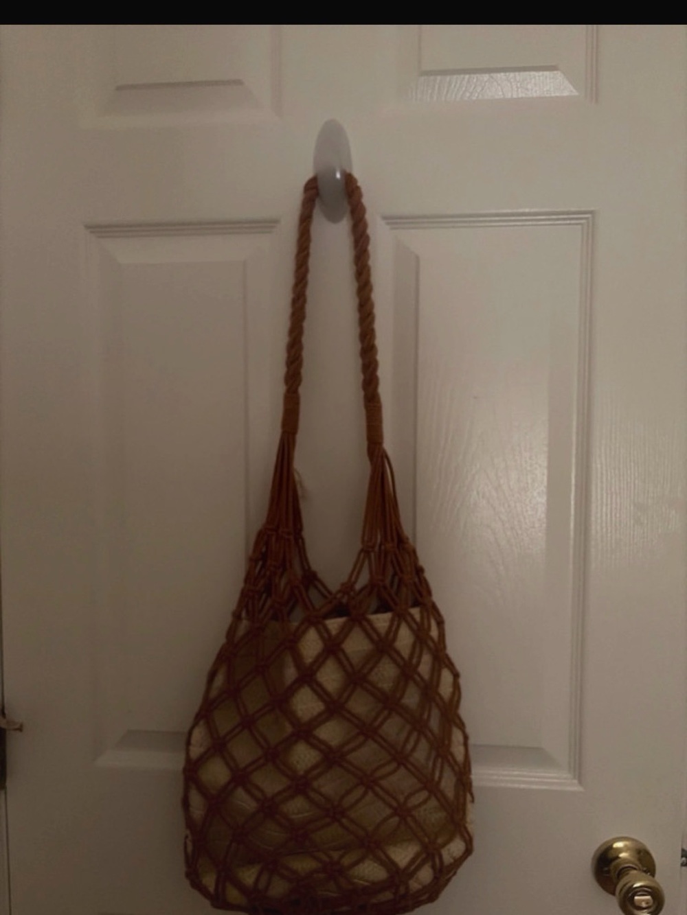 Brown Macrame Net Shoulder Bag with Inner Pouch